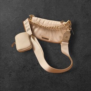 Madden Girl Cream Crossbody Bag with Gold Chain